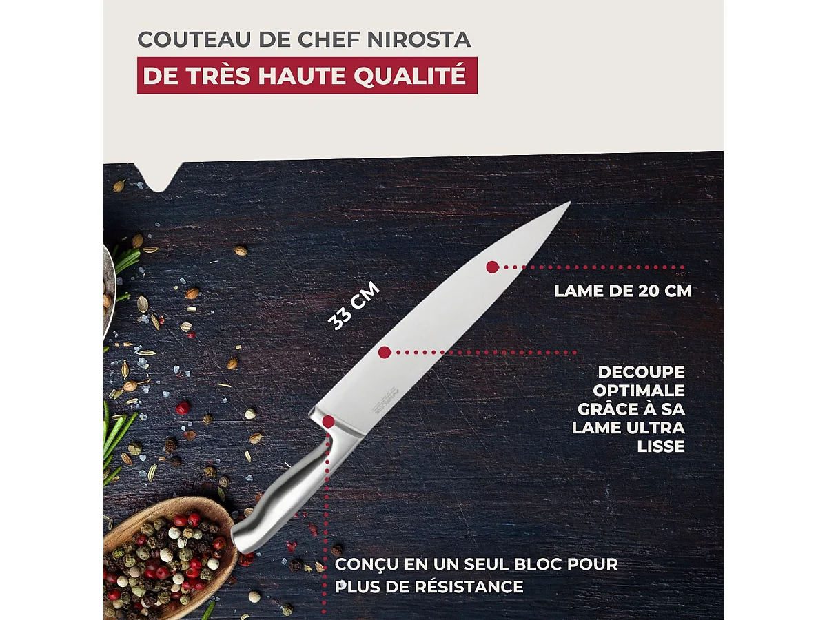 Couteau de chef 33 cm en inox Nirosta Star