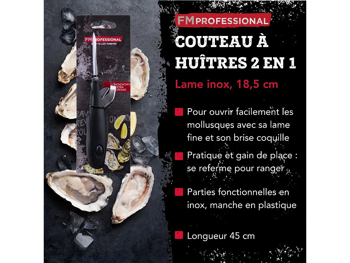 Couteau à huître 2 en 1 18 cm FM Professional Divers