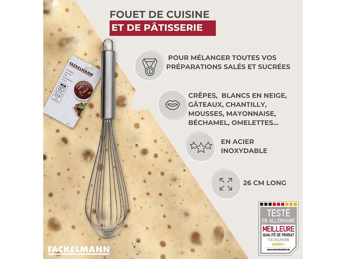 Fouet de cuisine et pâtisserie en inox 26 cm Fackelmann