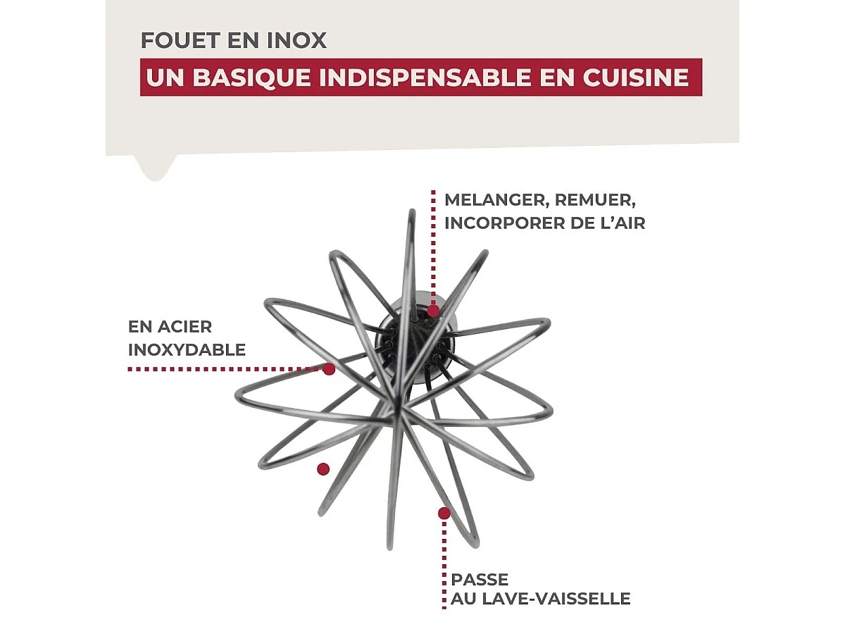 Fouet de cuisine et pâtisserie en inox 26 cm Fackelmann