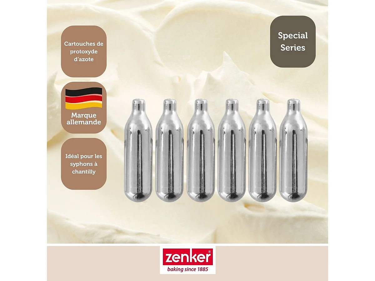 Lot de 6 cartouches de protoxyde d'azote pour siphon à Chantilly Zenker