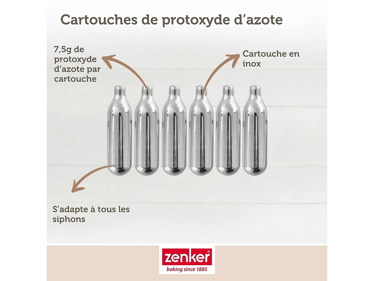 Lot de 6 cartouches de protoxyde d'azote pour siphon à Chantilly Zenker