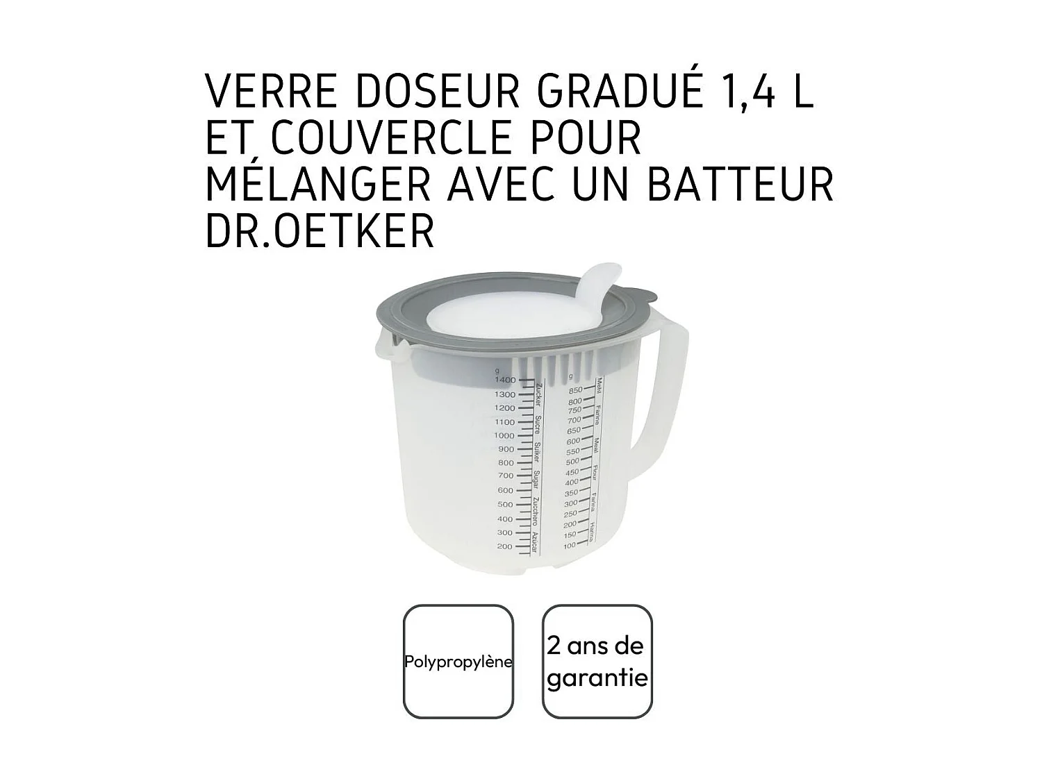 Verre mélangeur et doseur en plastique de 1,4 litre Dr.Oetker