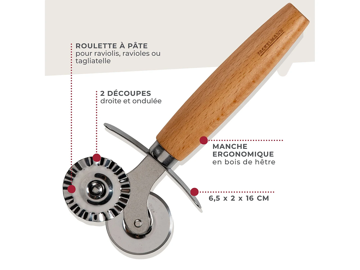 Roulette double embout pour pâtes fraiches 16 cm Fackelmann Pizza & Pasta