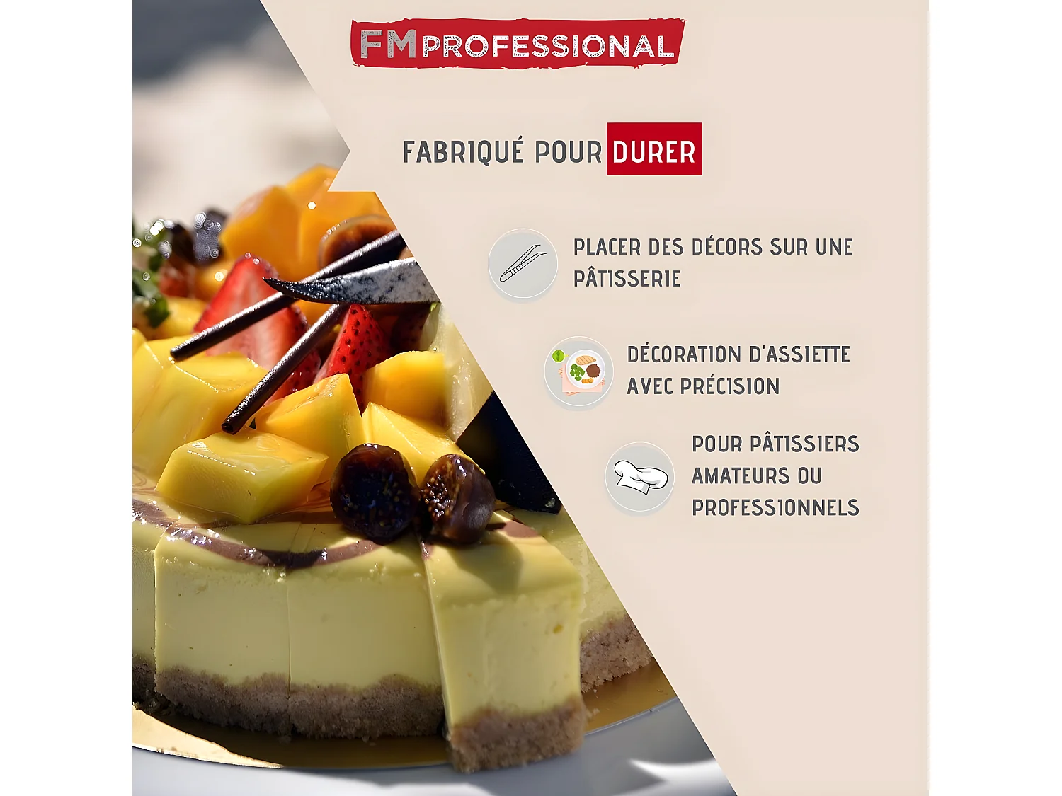 Lot de 2 pinces à dresser inox 18 et 15,5 cm FM Professional Pâtisserie