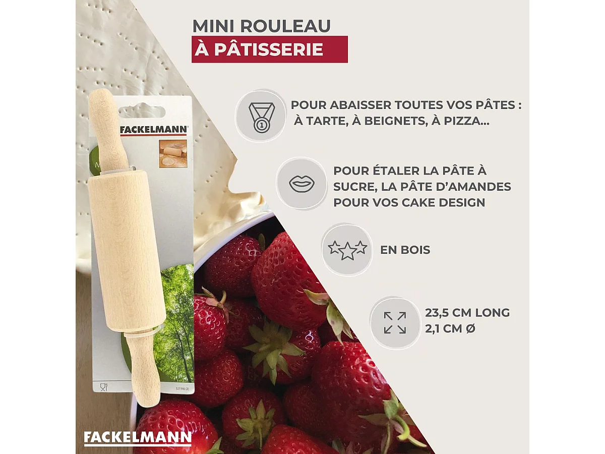 Petit rouleau à pâtisserie en bois 23,5 cm Fackelmann Wood Edition