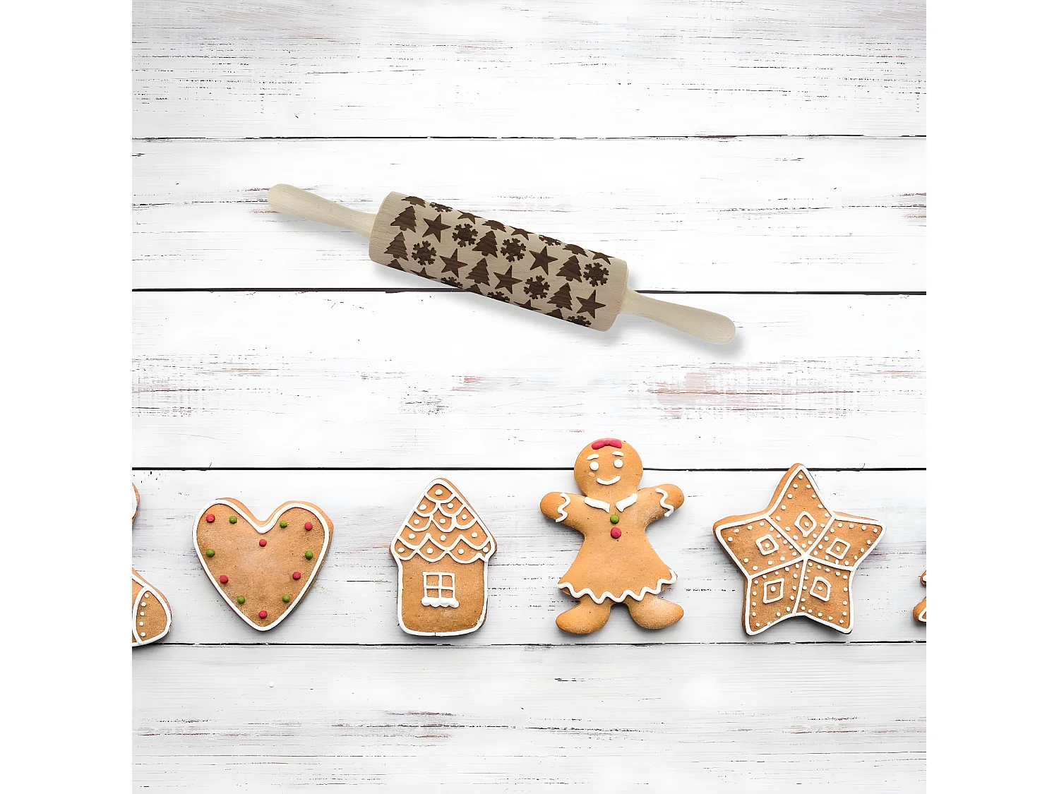 Rouleau à pâtisserie en bois motif noël 39 cm Fackelmann Noël