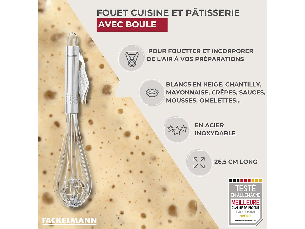 Fouet de cuisine et pâtisserie en inox avec bille 26,5 cm Fackelmann Ovale Limited Edition
