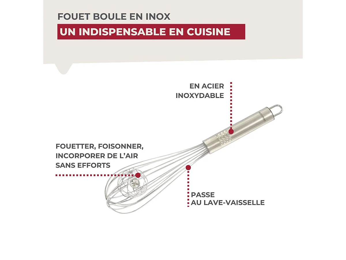 Fouet de cuisine et pâtisserie en inox avec bille 26,5 cm Fackelmann Ovale Limited Edition