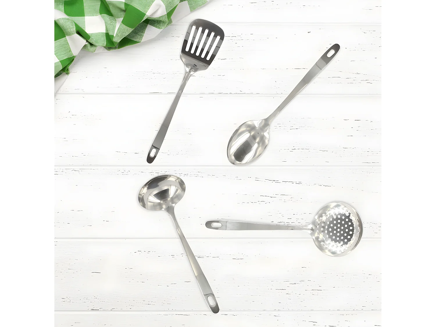 Ensemble de 4 ustensiles de cuisine en inox louche spatule ajourée cuillère et écumoire Fackelmann Oxford