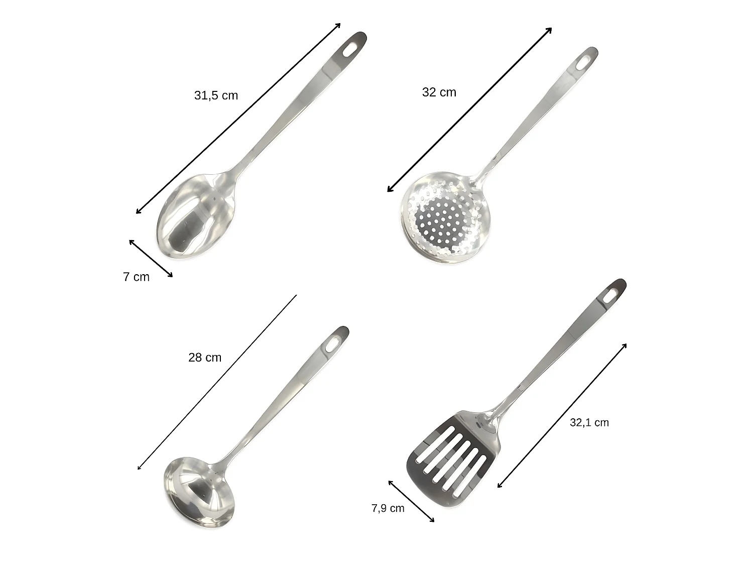 Ensemble de 4 ustensiles de cuisine en inox louche spatule ajourée cuillère et écumoire Fackelmann Oxford