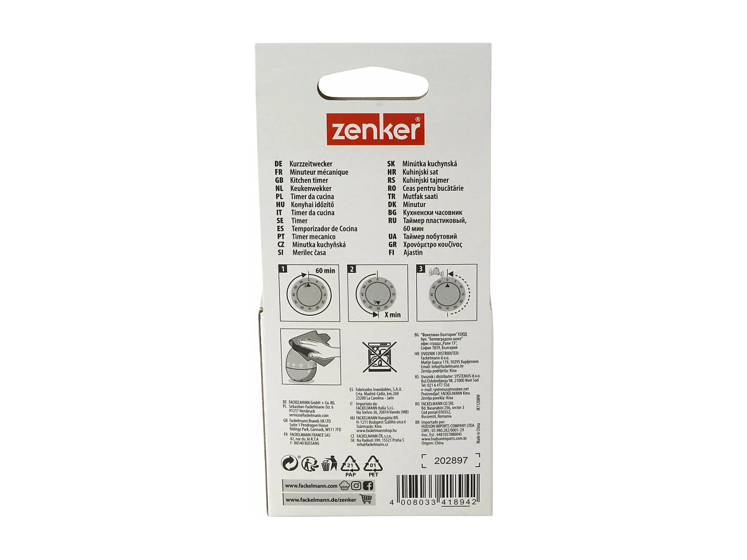 Minuteur de cuisine mécanique en forme d'œuf Zenker