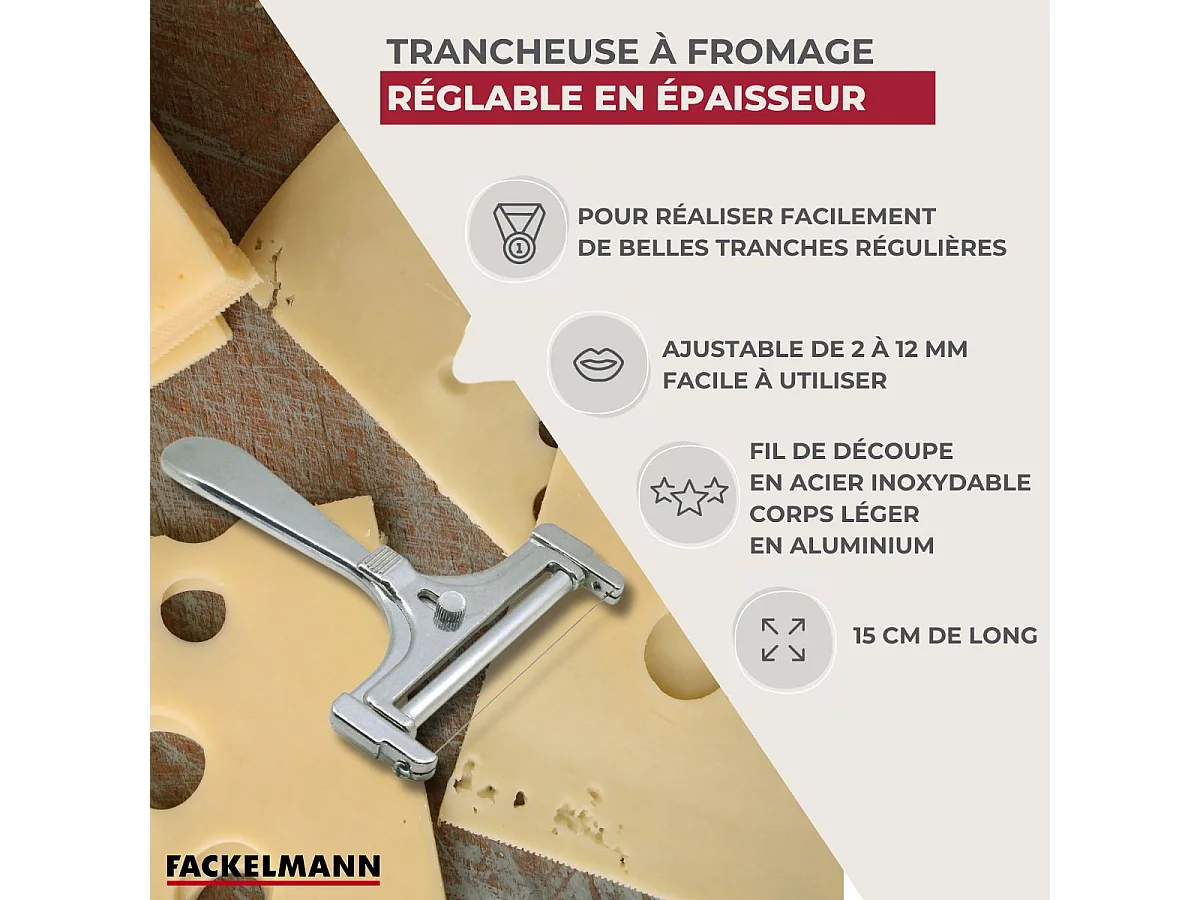 Coupe fromage en tranche en aluminium 15 cm Fackelmann Spécialités Culinaires