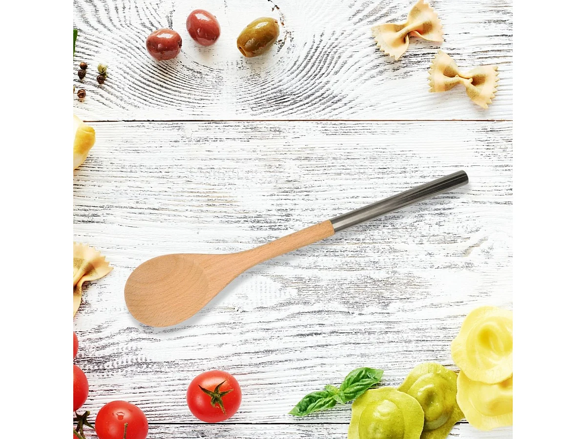 Cuillère en bois manche inox 34 cm Fackelmann Boissellerie
