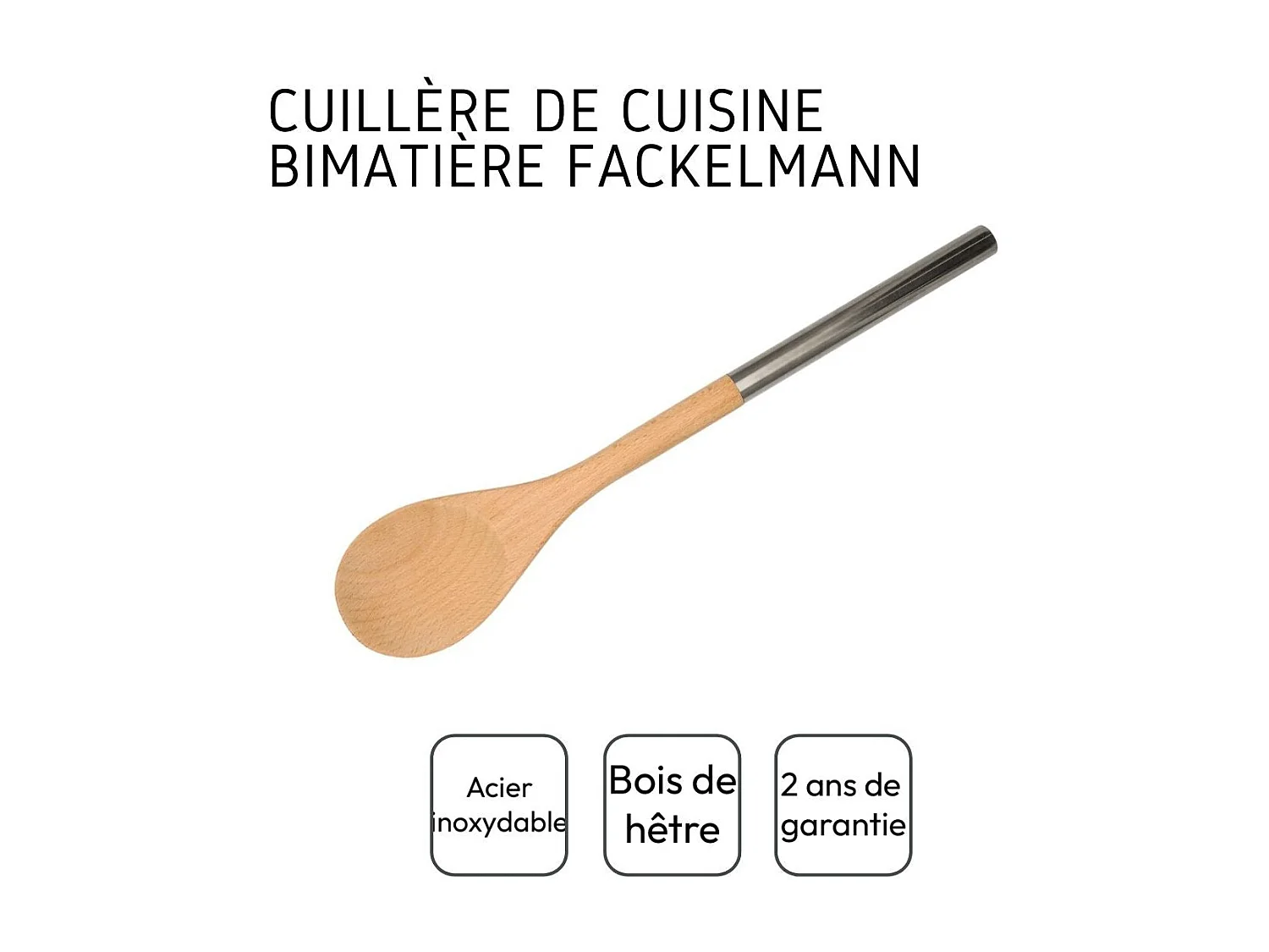 Cuillère en bois manche inox 34 cm Fackelmann Boissellerie