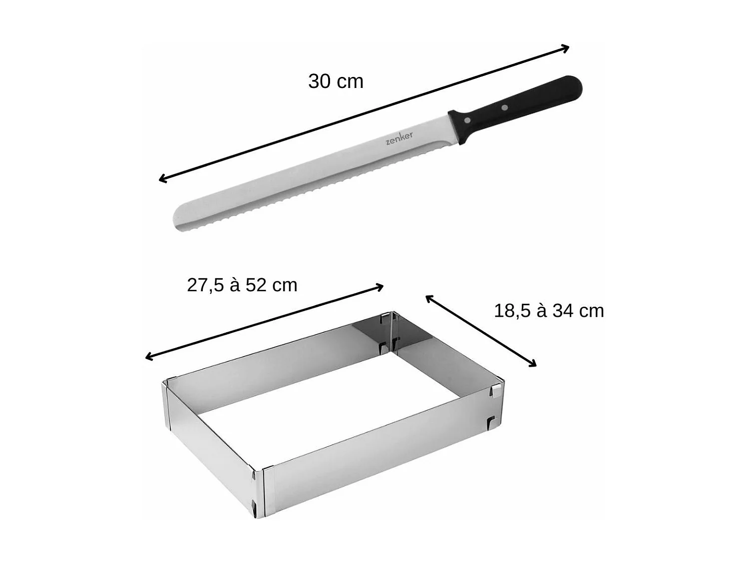 Cadre à gâteaux rectangulaire réglable et couteau à pâtisserie 30 cm Zenker Smart Pastry