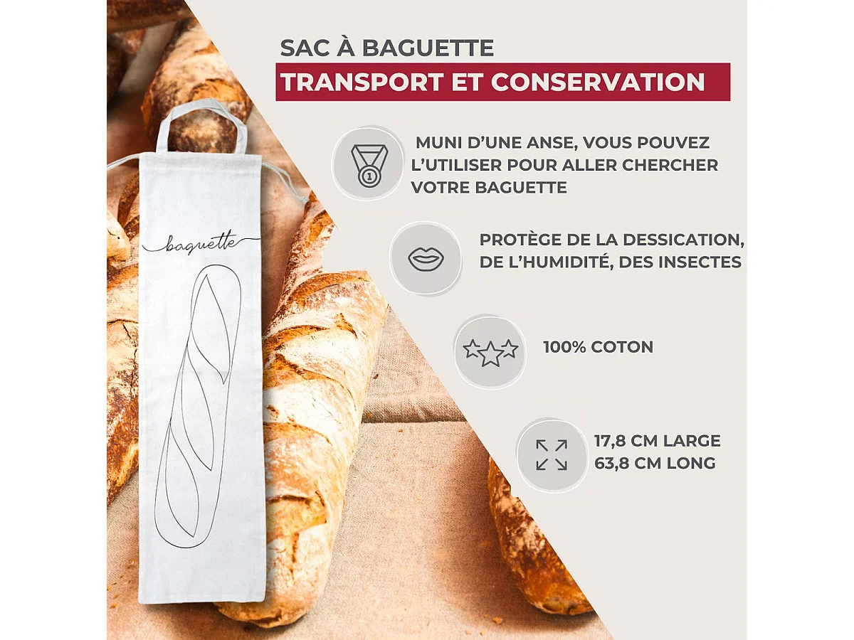 Sac de conservation pour baguette de pain en coton Fackelmann Nature