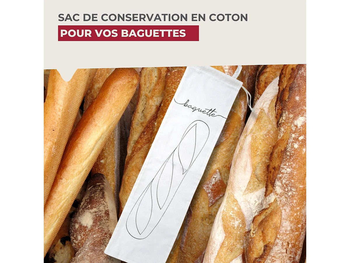 Sac de conservation pour baguette de pain en coton Fackelmann Nature