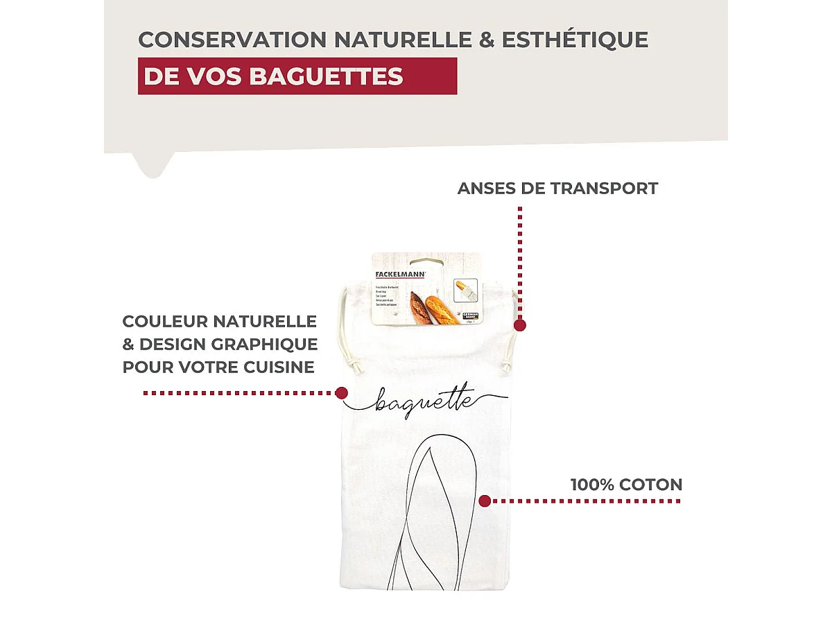 Sac de conservation pour baguette de pain en coton Fackelmann Nature