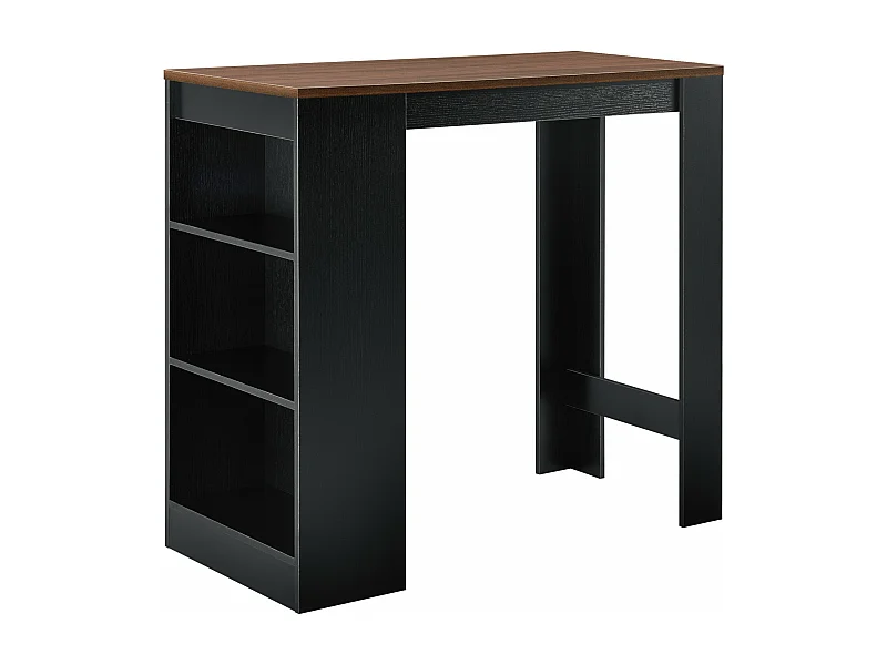 Mesa de bar com arrumação bistrô alta 110 cm efeito preto e nogueira 03_0006192