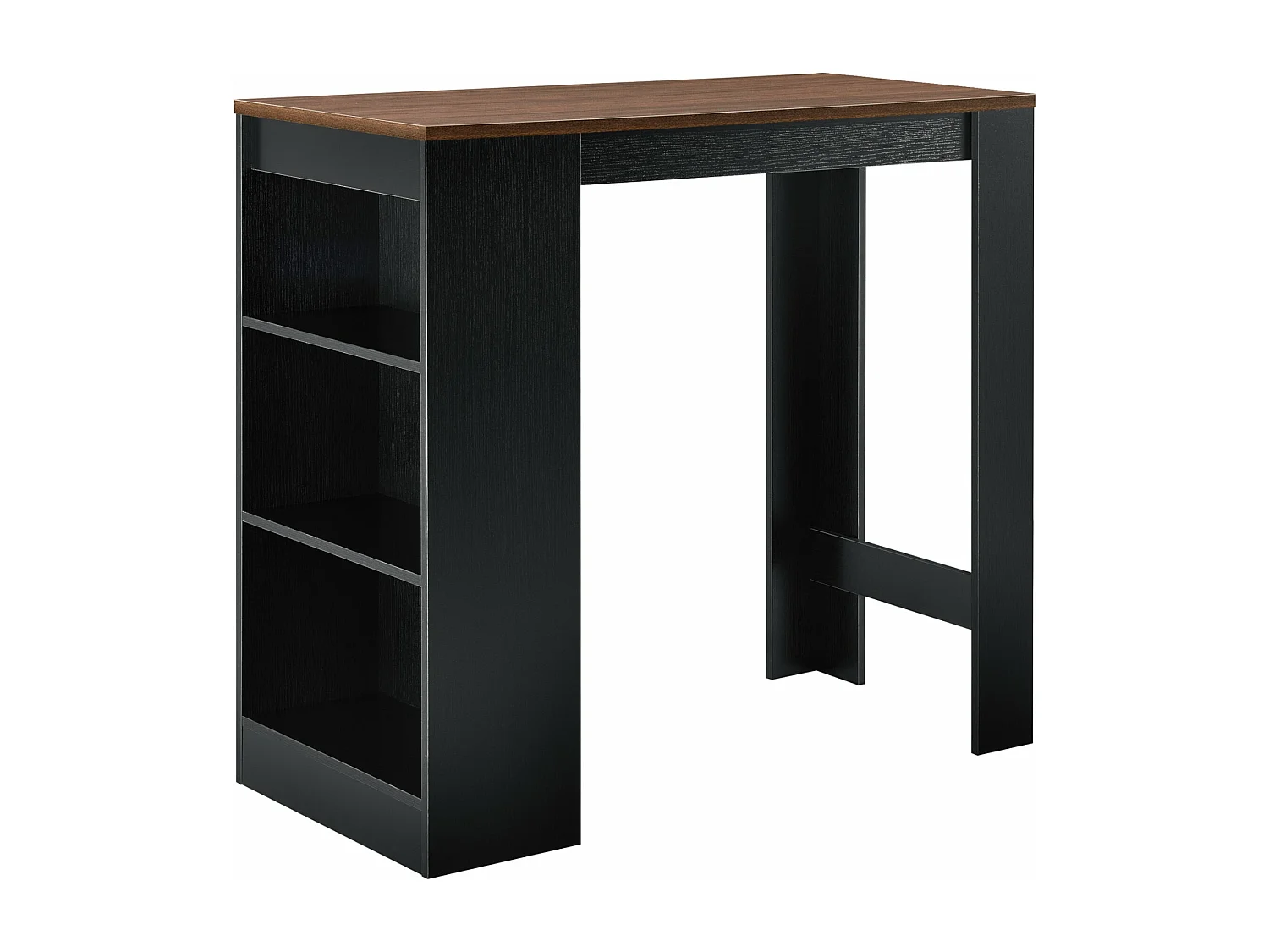 Mesa alta con almacenaje tipo bistro alto 110 cm efecto negro y nogal 03_0006192