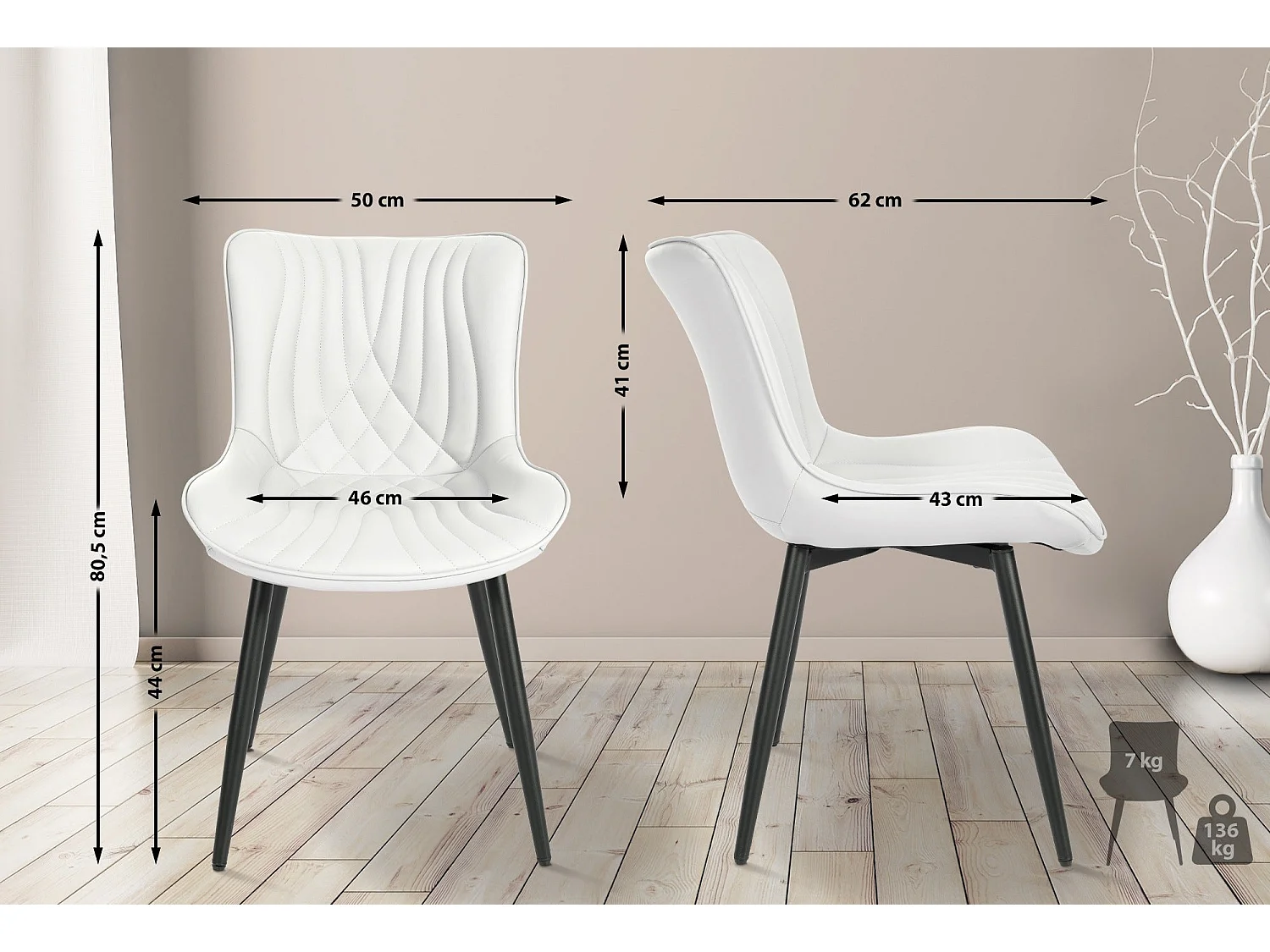 Juego de 2 sillas de comedor cocina polipiel blanco metal M10_000422