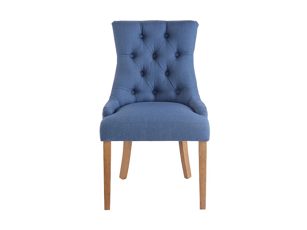 Conjunto de 2 sillas de comedor respaldo acolchado diseño clásico tela azul pie madera clara M10_001054