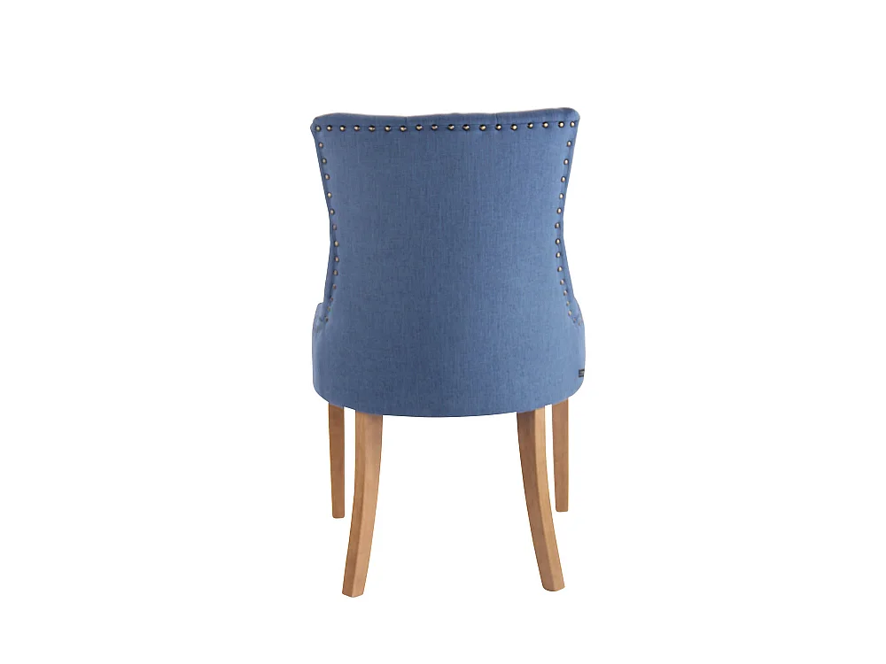 Conjunto de 2 sillas de comedor respaldo acolchado diseño clásico tela azul pie madera clara M10_001054