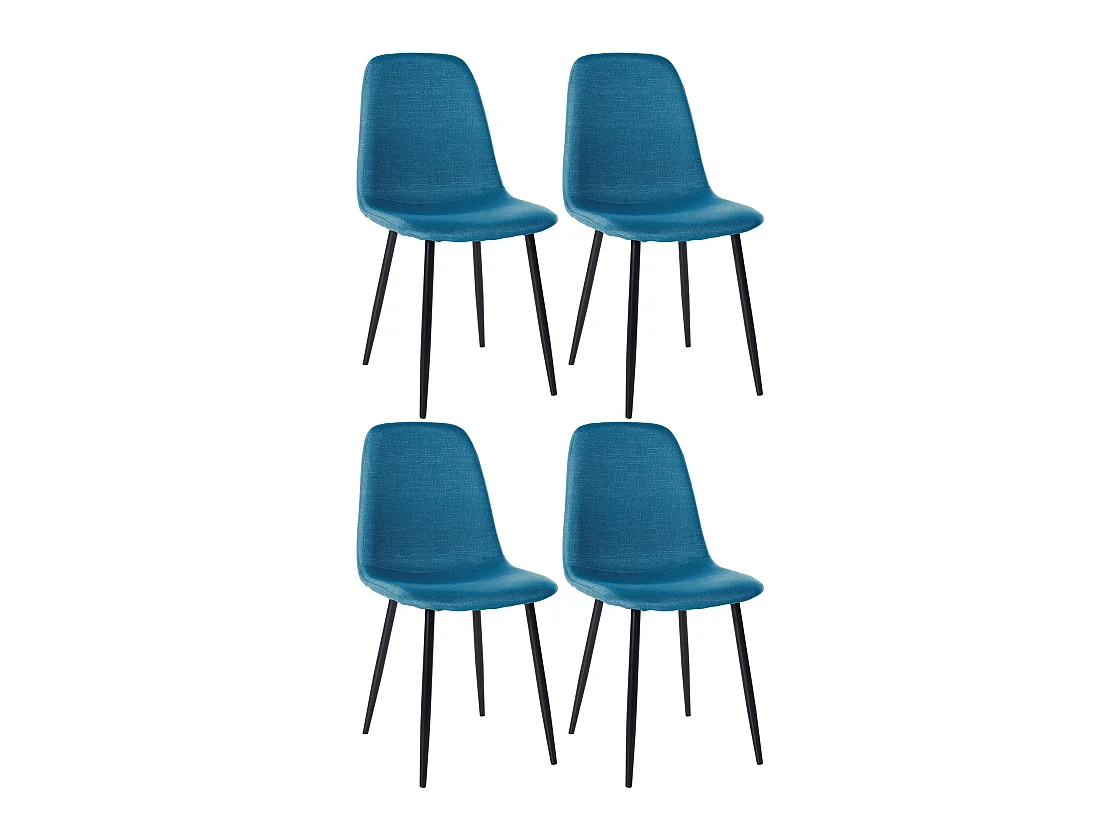 Juego de 4 sillas de comedor cocina estilo moderno tela azul y metal M10_000497