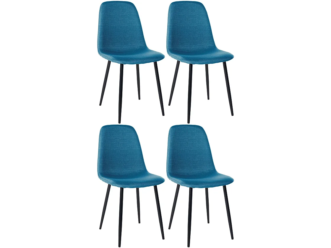 Juego de 4 sillas de comedor cocina estilo moderno tela azul y metal M10_000497
