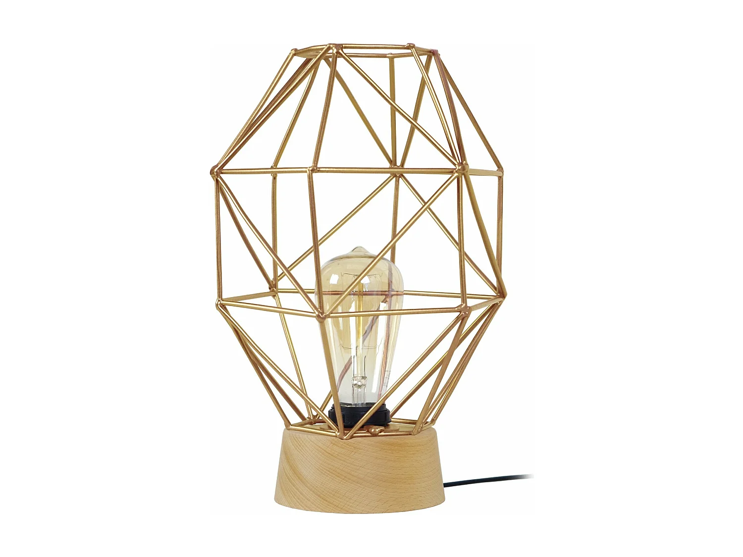 Lampe de chevet géométrique bois  naturel,doré 32 cm.