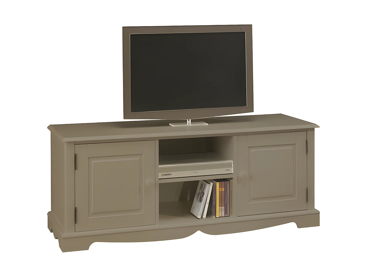 Meuble TV 60 Pouces Taupe Style Anglais 2 Portes 6 Niches 142.4 x 55.5 x 46 cm