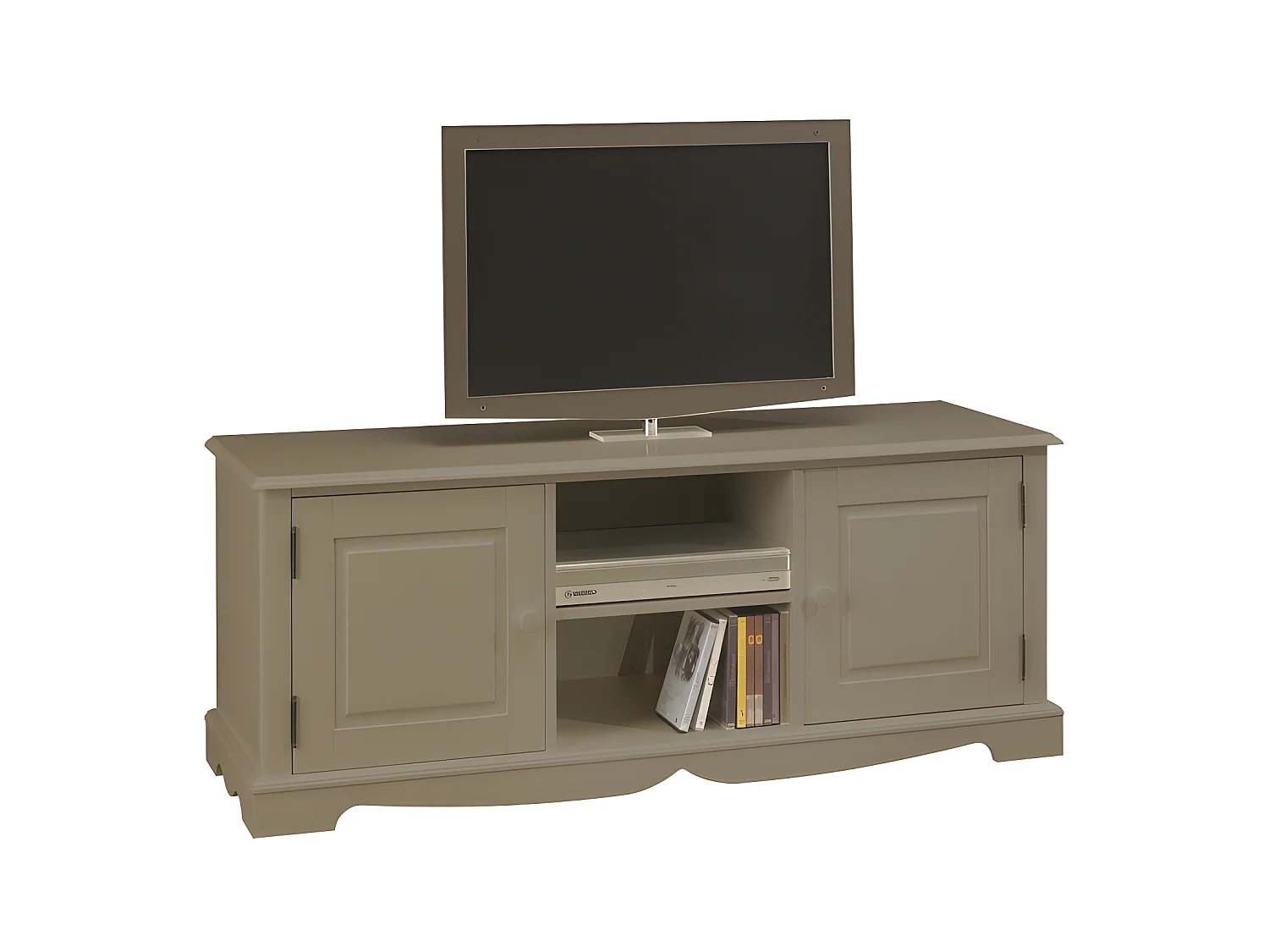 Meuble TV 60 Pouces Taupe Style Anglais 2 Portes 6 Niches 142.4 x 55.5 x 46 cm