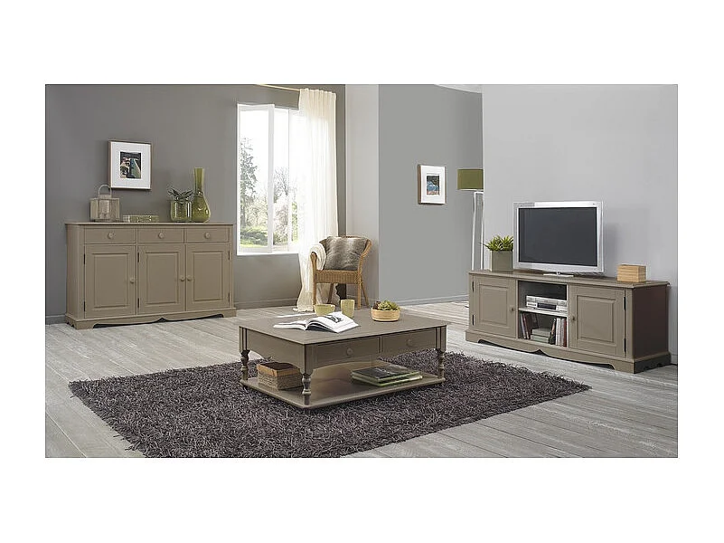 Table Basse Taupe 2 Tiroirs Va-et-Vient 1 Niche L 100 H 38 P 70 cm