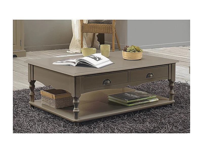 Table Basse Taupe 2 Tiroirs Va-et-Vient 1 Niche L 100 H 38 P 70 cm