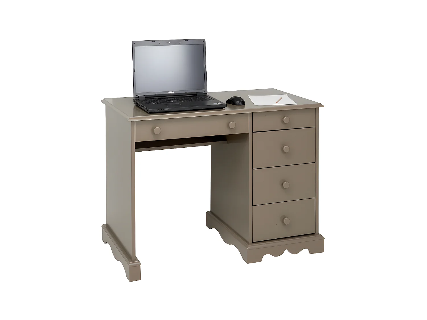 Bureau Taupe 1 Caisson 5 Tiroirs de Style Charme Anglais L 100 H 74.7 P 58.3 cm