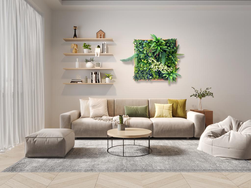 Pflanzenbild künstlich - 55 x 55 cm - Rahmen Holzfarben, Blätter Grün - LOV günstig online kaufen