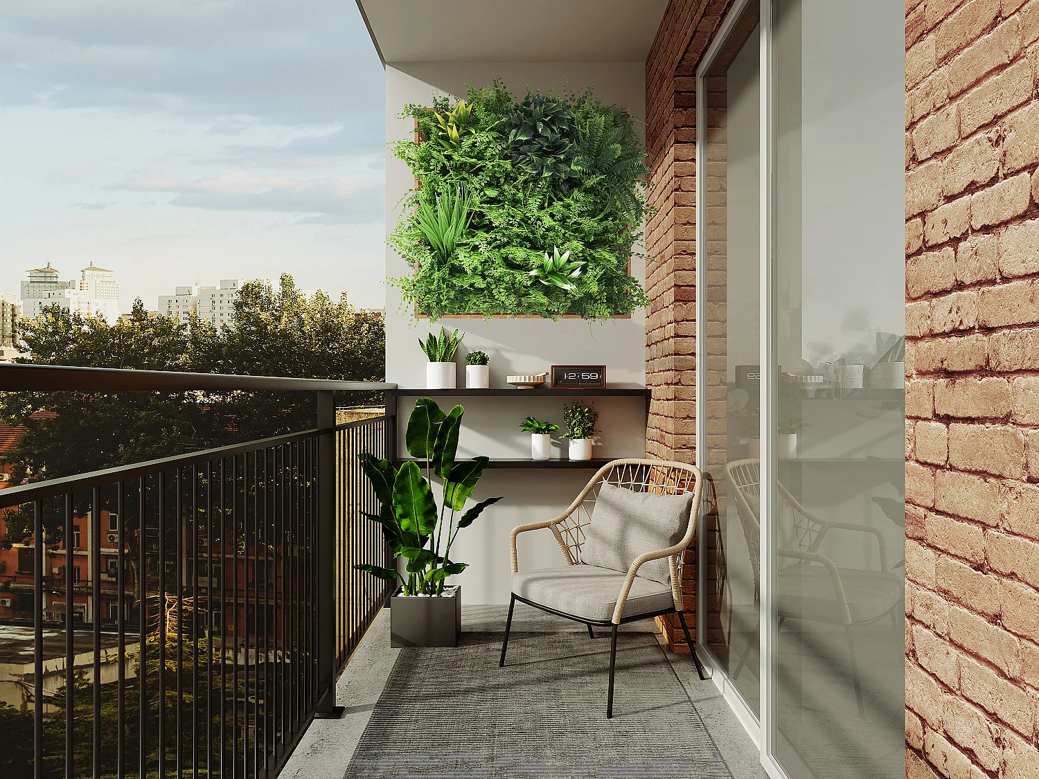 Tableau végétal synthétique 55 x 55 cm- Cadre naturel, feuillage vert - VEGETIRI