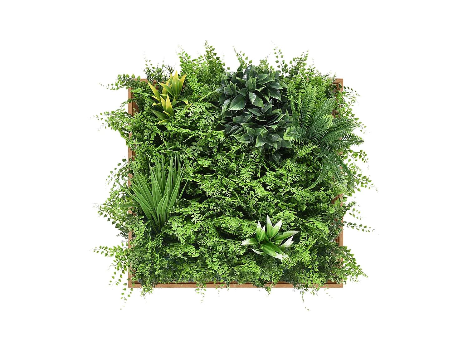 Tableau végétal synthétique 55 x 55 cm- Cadre naturel, feuillage vert - VEGETIRI