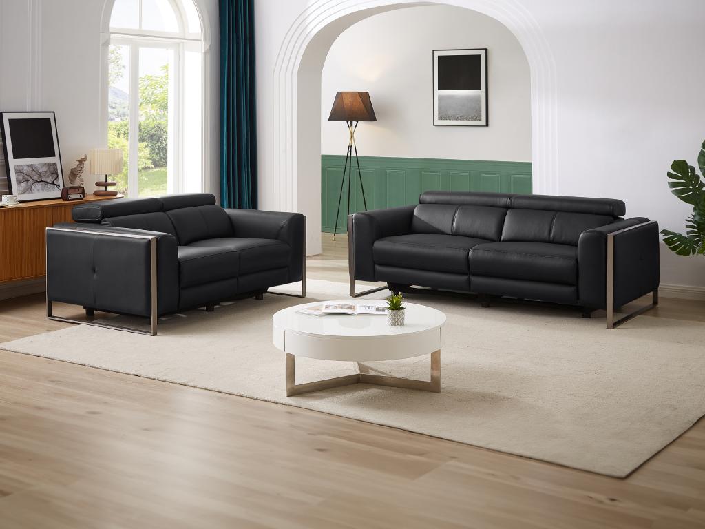Relaxsofa 3-Sitzer & 2-Sitzer elektrisch - Leder - Schwarz - DAVOLI günstig online kaufen