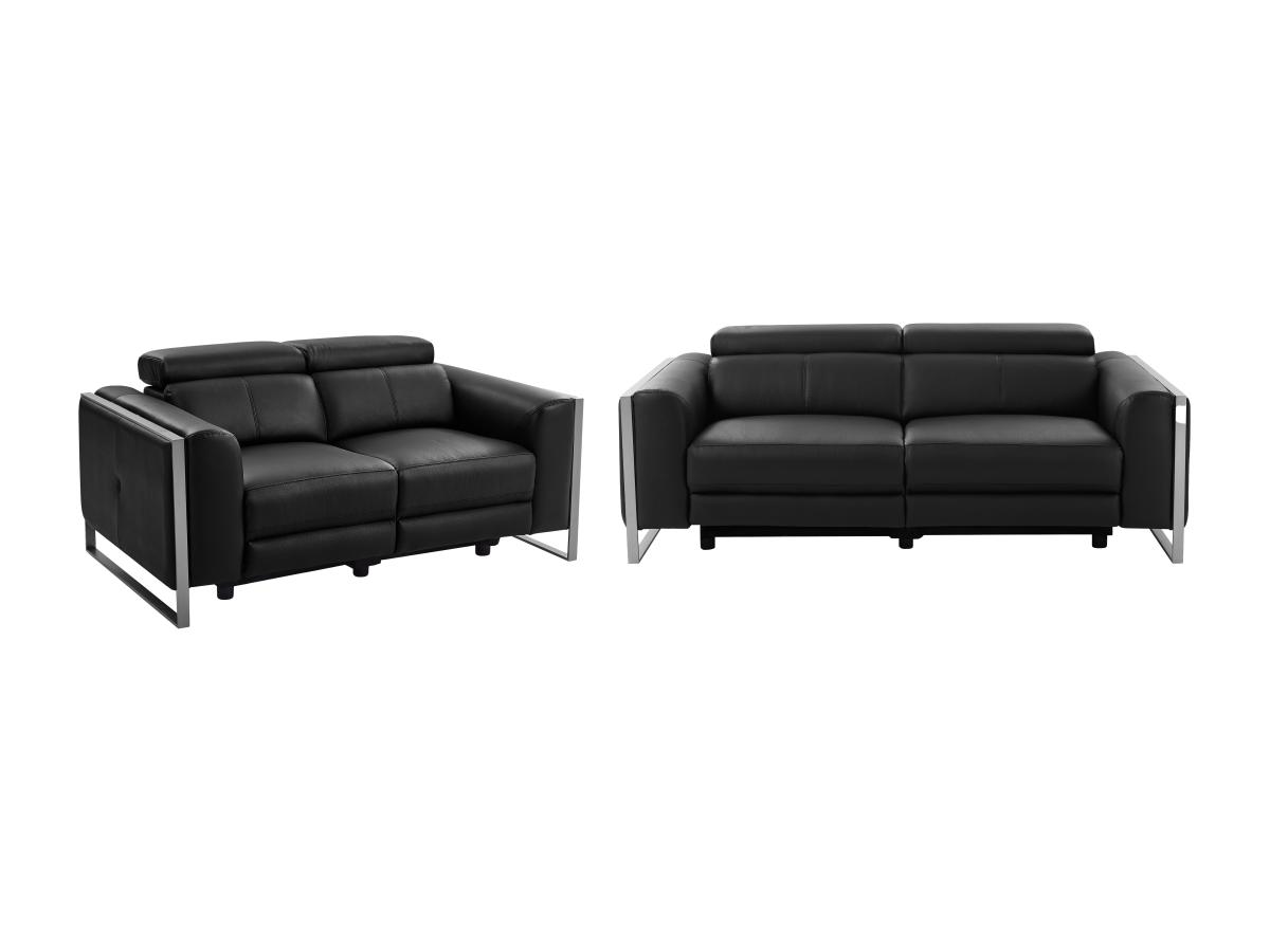 Relaxsofa 3-Sitzer & 2-Sitzer elektrisch - Leder - Schwarz - DAVOLI günstig online kaufen