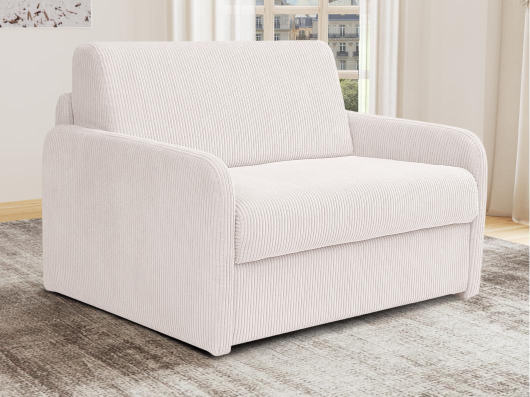 Fauteuil convertible express en velours côtelé beige - Couchage 70 cm - NADOA