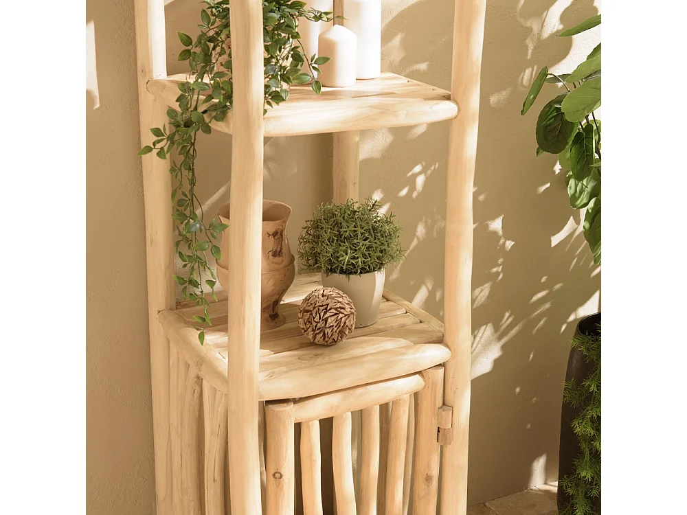 WILL - Étagère 2 niveaux 1 porte en branches de bois de teck naturel