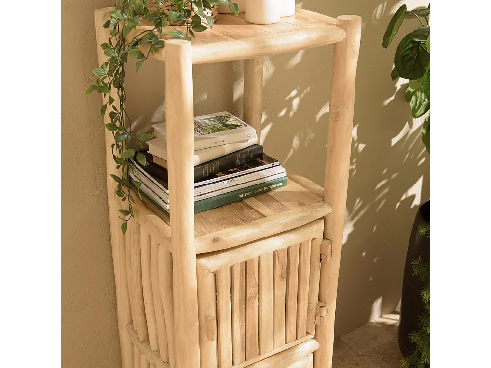 WILL - Étagère 1 niveau 2 portes en branches de bois de teck naturel