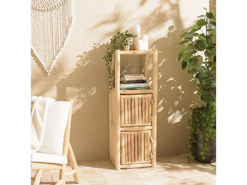 WILL - Étagère 1 niveau 2 portes en branches de bois de teck naturel