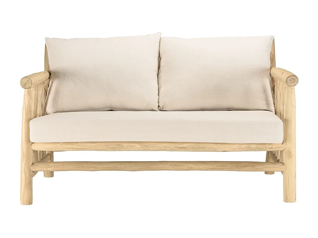 WILL - Canapé 2p. en branches de bois de teck naturel coussins blancs