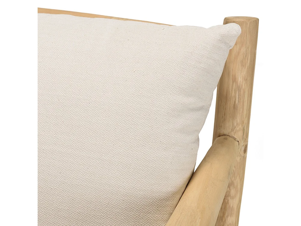 WILL - Canapé 2p. en branches de bois de teck naturel coussins blancs