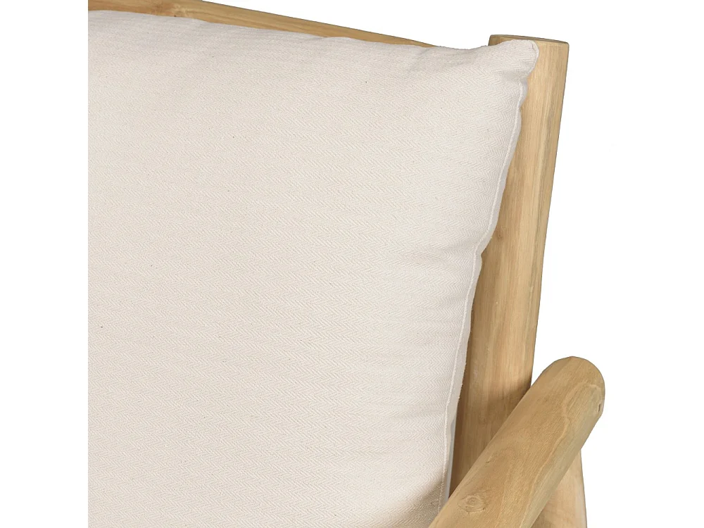 WILL - Canapé 2p. en branches de bois de teck naturel coussins blancs