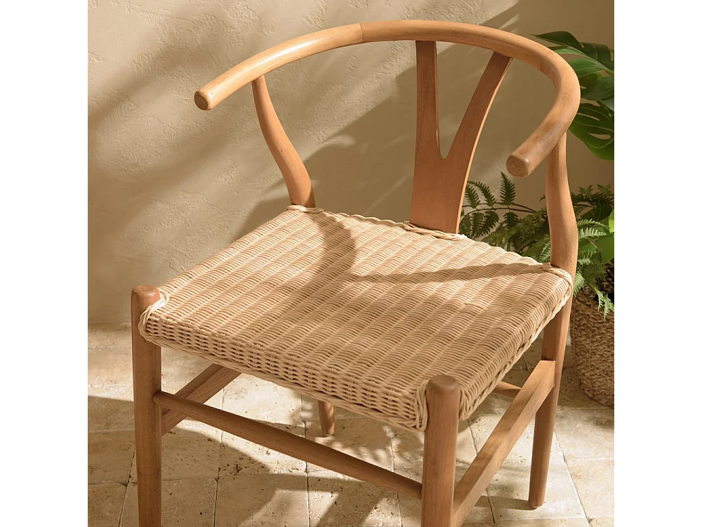 WILL - Chaise en bois de mahogany, dossier arrondi et assise en rotin