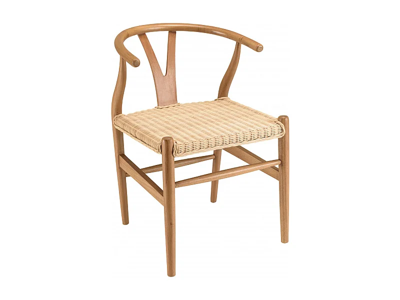 WILL - Chaise en bois de mahogany, dossier arrondi et assise en rotin